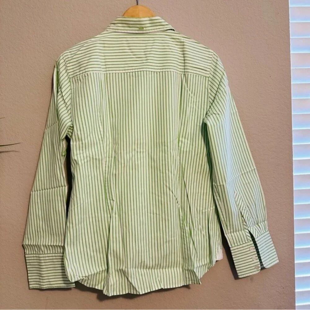 J.Crew White & Green Striped Slim Fit Dress Shirt – Men’s Large
